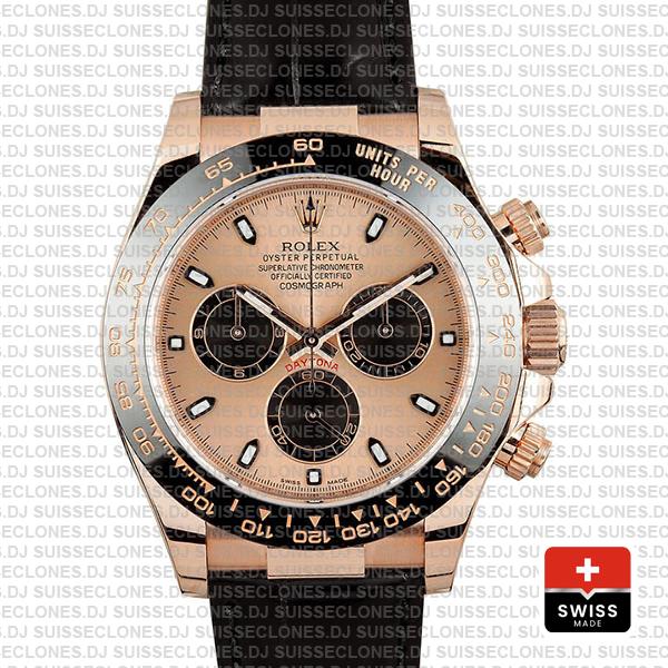 Rolex Daytona Rose Gold Leather Strap | Rolex Replica Watch