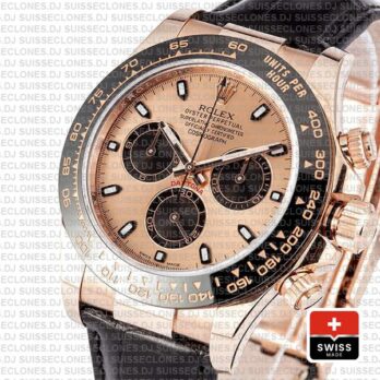 Rolex Daytona Rose Gold Leather Strap Rolex Replica Watch