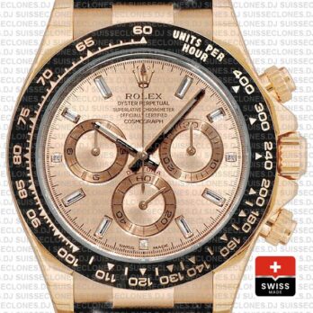 Rolex Daytona Leather Rose Gold Pink Diamond Ceramic 40mm 116515 Swiss Replica