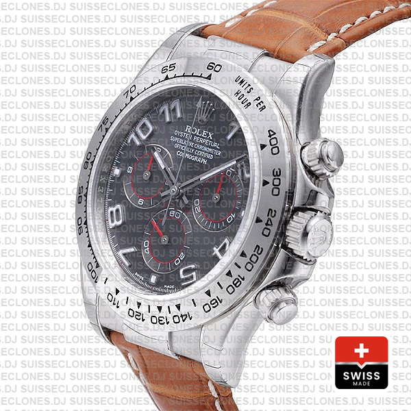 Rolex Daytona 18k White Gold Grey Arabic Dial Rolex Replica Watch