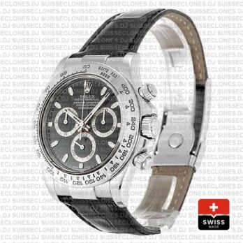 Rolex Daytona Leather White Gold Black Dial 116519 Swiss Replica 40mm