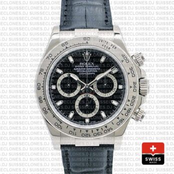 Rolex Daytona in 18k White Gold 40mm, with a Black Dial & a Leather Bracelet