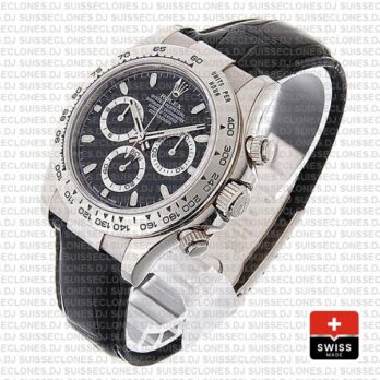 Rolex Daytona Leather White Gold Black Dial 116519 Swiss Replica 40mm