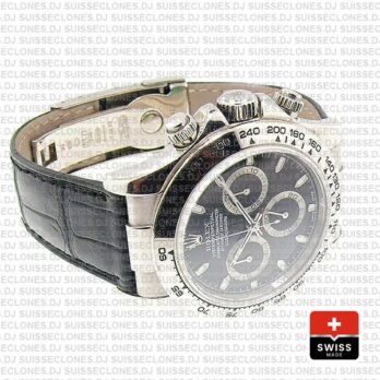 Rolex Daytona Leather White Gold Black Dial 116519 Swiss Replica 40mm