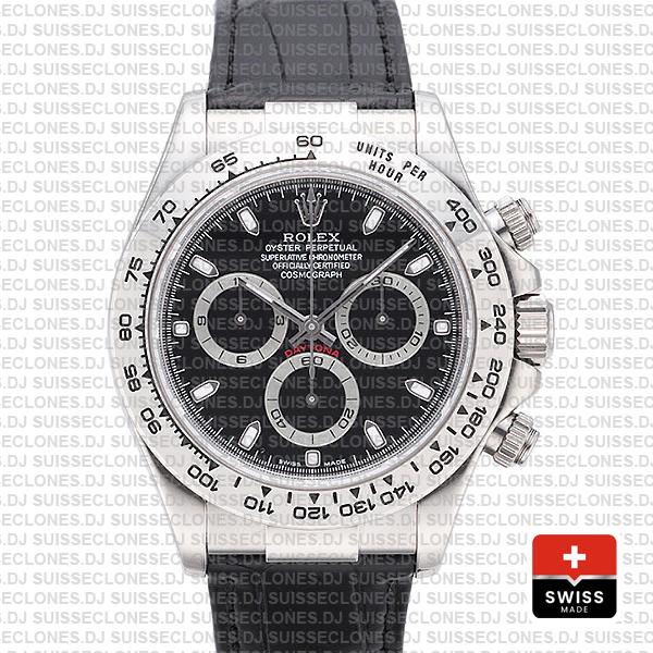 Rolex Daytona White Gold Black Dial | Leather Strap Watch