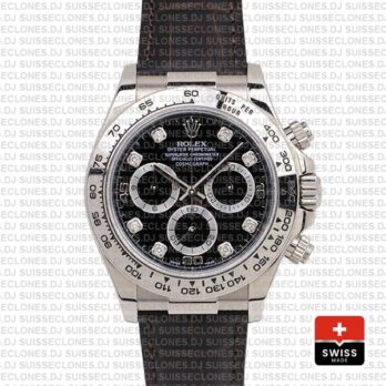 Rolex Daytona Leather White Gold Black Diamond Markers 116519 Swiss Replica 40mm