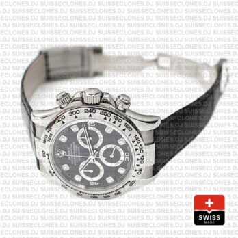 Rolex Daytona Leather White Gold Black Diamond Markers 116519 Swiss Replica 40mm