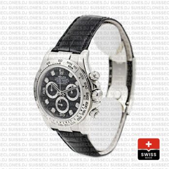 Rolex Daytona Leather White Gold Black Diamond Markers 116519 Swiss Replica 40mm