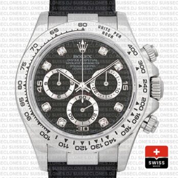 Rolex Daytona Leather White Gold Black Diamond Markers 116519 Swiss Replica 40mm