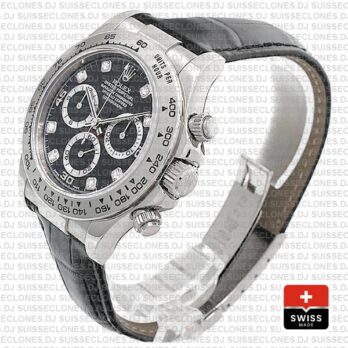 Rolex Daytona Leather White Gold Black Diamond Markers 116519 Swiss Replica 40mm