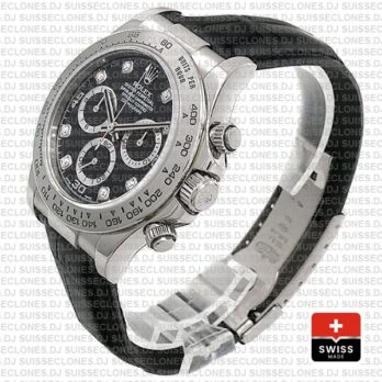 Rolex Daytona Leather White Gold Black Diamond Markers 116519 Swiss Replica 40mm