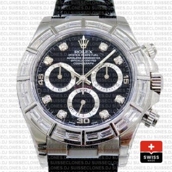 Rolex Daytona Leather White Gold Black Diamond Markers Bezel 116519 Swiss Replica 40mm 2