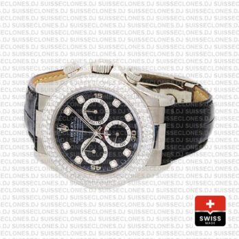 Rolex Daytona Leather White Gold Black Diamond Markers Bezel 116519 Swiss Replica 40mm 3