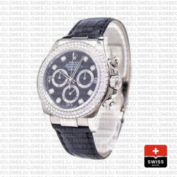 Rolex Daytona White Gold Black Dial Diamond Bezel Replica Watch