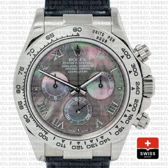 Rolex Daytona Leather White Gold Black Mop Roman 116519 Swiss Replica 40mm