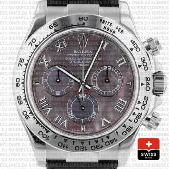 Rolex Daytona Leather White Gold Black Mop Roman 116519 Swiss Replica 40mm