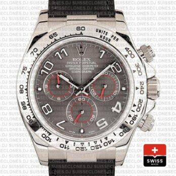 Rolex Daytona Leather White Gold Grey Dial Arabic 116519 Swiss Replica 40mm