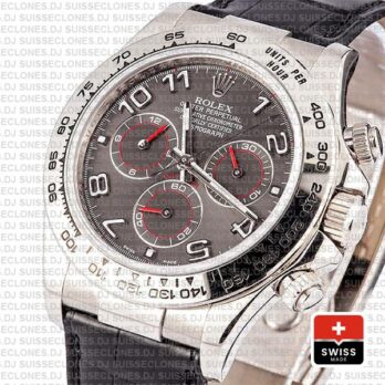 Rolex Daytona 18k White Gold Stainless Steel, Grey Dial with Arabic Markers Leather Strap Replica Watch