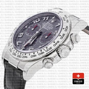 Rolex Daytona Leather White Gold Grey Dial Arabic 116519 Swiss Replica 40mm