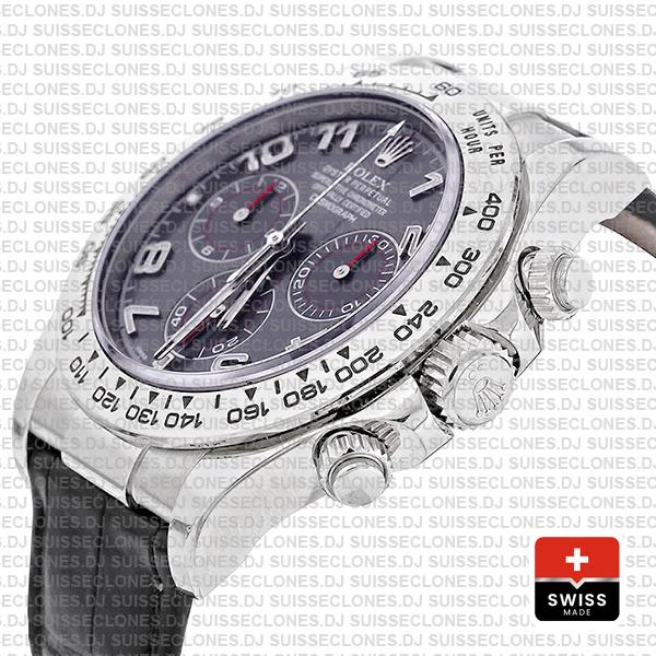 Rolex Daytona Leather White Gold Grey Dial Arabic 116519 Swiss Replica 40mm