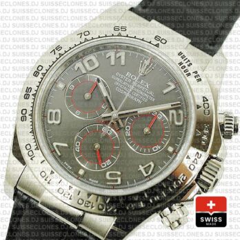 Rolex Daytona Leather White Gold Grey Dial Arabic 116519 Swiss Replica 40mm