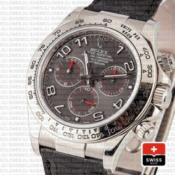 Rolex Daytona Leather White Gold Grey Dial Arabic 116519 Swiss Replica 40mm