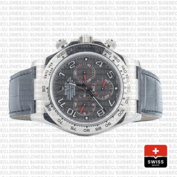 Rolex Daytona Leather White Gold Grey Dial Arabic 116519 Swiss Replica 40mm