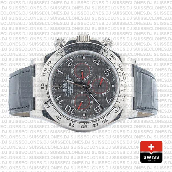 Rolex Daytona Leather White Gold Grey Dial Arabic 116519 Swiss Replica 40mm