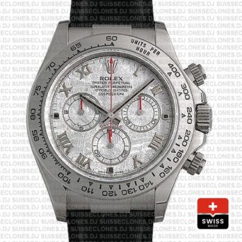 Rolex Cosmograph Daytona 18k White Gold Bezel Meteorite Roman Dial with Leather Bracelet 40mm