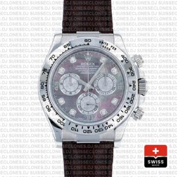 Rolex Daytona Real Leather Strap Black MOP Diamond Replica