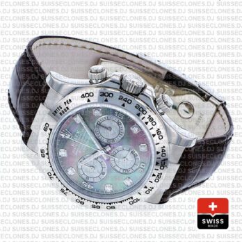 Rolex Daytona Leather White Gold Mop Black Diamond Markers 116519 Swiss Replica 40mm