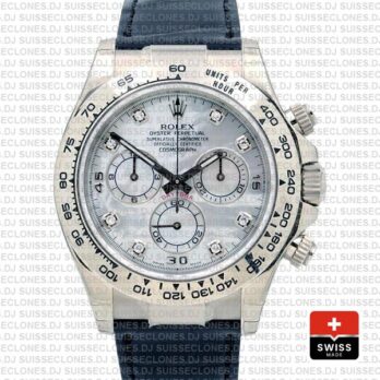 Rolex Daytona White Gold White Diamond Dial Leather Watch