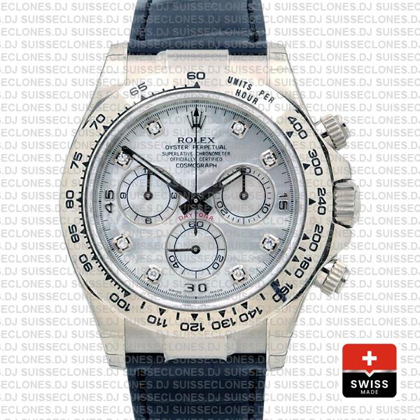 Rolex Daytona White Gold White Diamond Dial Leather Watch