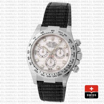 Rolex Daytona 18k White Gold 904L Stainless Steel, White Diamond Dial 40mm with Leather Strap Watch