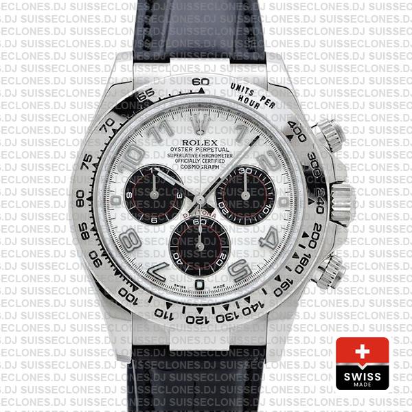 Rolex Daytona 18k White Gold Leather Strap White Dial Watch