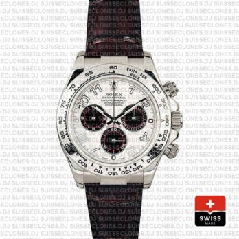 Rolex Daytona Leather White Gold Panda White Arabic 116519 Swiss Replica 40mm