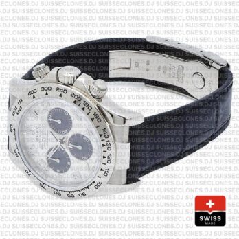Rolex Daytona 18k White Gold Leather Strap White Dial Replica Watch