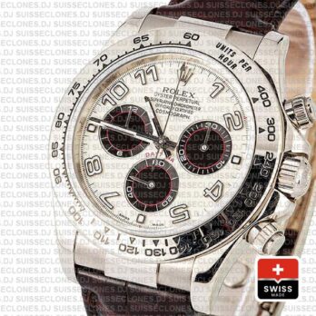 Rolex Daytona Leather White Gold Panda White Arabic 116519 Swiss Replica 40mm