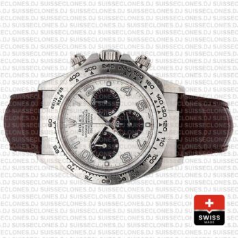 Rolex Cosmograph Daytona Oysterflex Leather Bracelet, 18k White Gold 904L Steel White Panda Dial