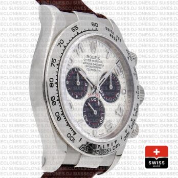 Rolex Cosmograph Daytona Oysterflex Leather Bracelet, 18k White Gold 904L Steel White Panda Dial