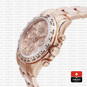 Rolex Cosmograph Daytona 40mm 18k Rose Gold Stainless Steel Oyster Bracelet Pink Diamond Dial