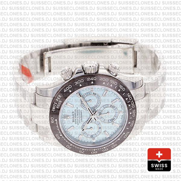 Rolex Daytona Stainless Steel Platinum, Ice Blue Dial with 904L Steel Oyster Bracelet & Brown Ceramic Bezel