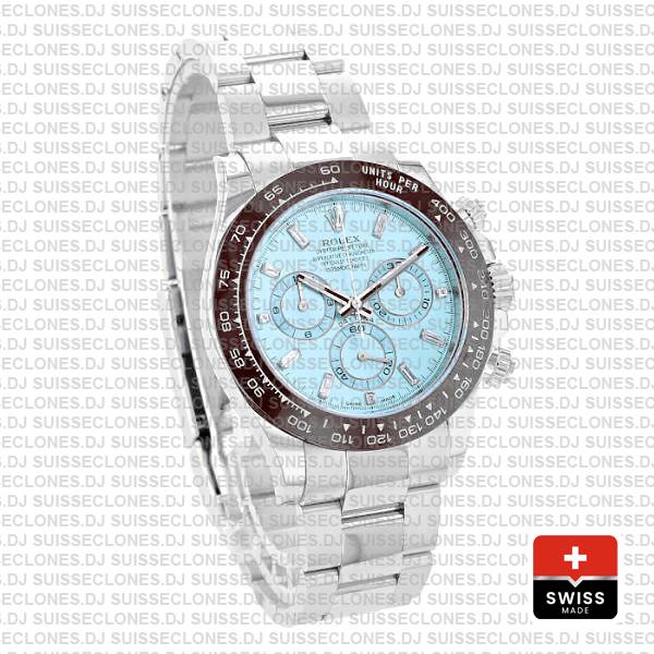 Rolex Daytona Platinum Ice Blue Diamond Markers Ceramic 116506 Swiss Replica