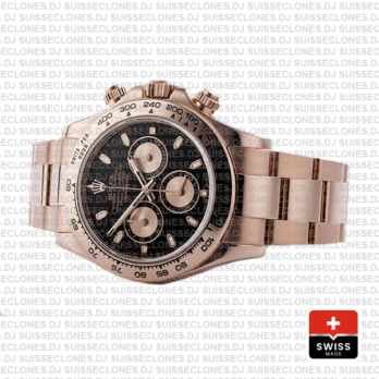 Rolex Cosmograph Daytona 18k Rose Gold Black Panda Dial 40mm with Rose Gold Subdials 904L Steel Oyster Bracelet