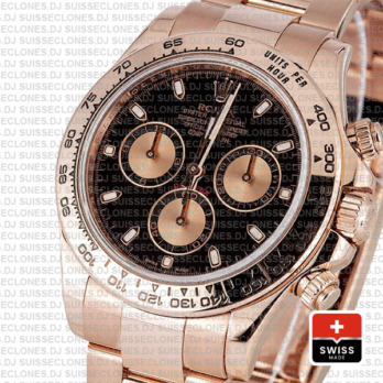 Rolex Cosmograph Daytona 18k Rose Gold Black Panda Dial 40mm with Rose Gold Subdials 904L Steel Oyster Bracelet Watch