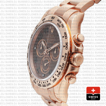 Rolex Daytona Rose Gold Chocolate Dial Swiss Replica Watch