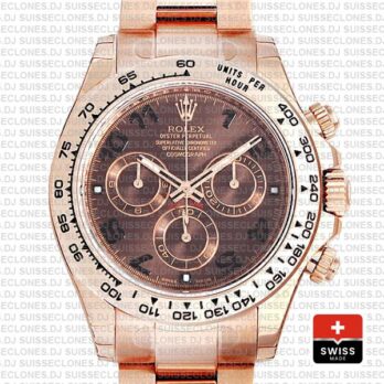 Replica Rolex Cosmograph Daytona 18k Rose Gold, 904L Stainless Steel Chocolate Arabic Dial