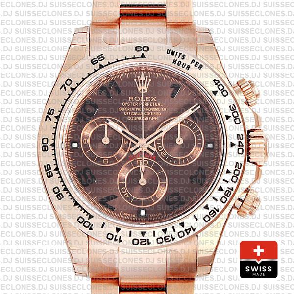Replica Rolex Cosmograph Daytona 18k Rose Gold, 904L Stainless Steel Chocolate Arabic Dial