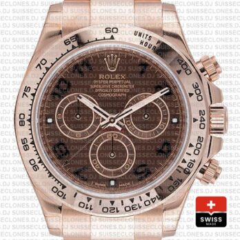 Replica Rolex Cosmograph Daytona 18k Rose Gold, 904L Stainless Steel Chocolate Arabic Dial 40mm