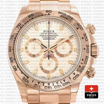 Rolex Daytona 18k Rose Gold 904L Stainless Steel White Ivory Dial 40mm Replica Watch